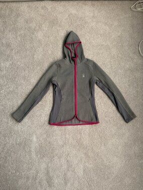 Spyder Womens Small Gray Pink Hooded Full Zip Fleece Sweater Jacket